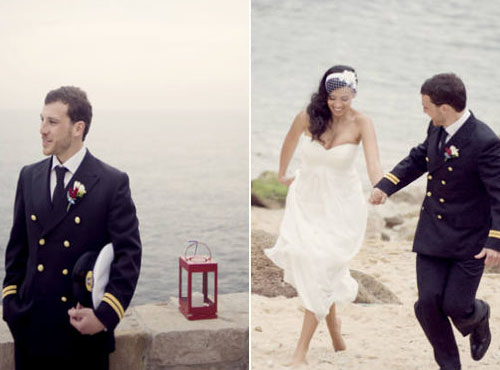 Декор весілля в стилі «Червоні вітрила» тісно пов'язаний з морською тематикою, але акцент робиться на поєднанні червоного і білого - білої сукні нареченої і червоних вітрил корабля